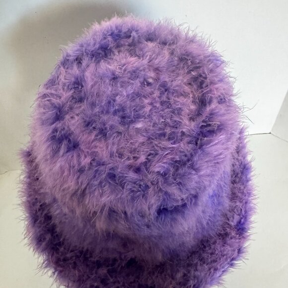 Furry Purple Bucket Hat Fluffy Faux Fur Halloween Costume Feather Fur - Picture 2 of 6